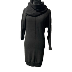 Tahari Women's Black Cowl Neck Knee Length Sweater Dress Size S Merino Wool